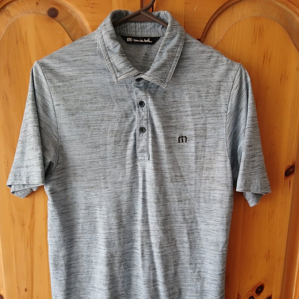 Travis Mathew Men's Polo Shirt Size Small Heather Blue Cotton Athletic EUC